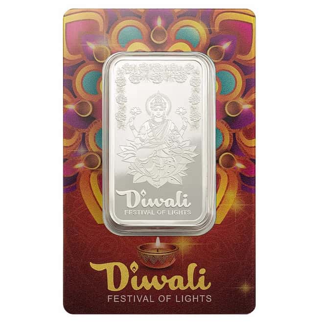1 oz PAMP Suisse Diwali Lakshmi & Rangoli Silver Bar .999 Fine (in Assay)