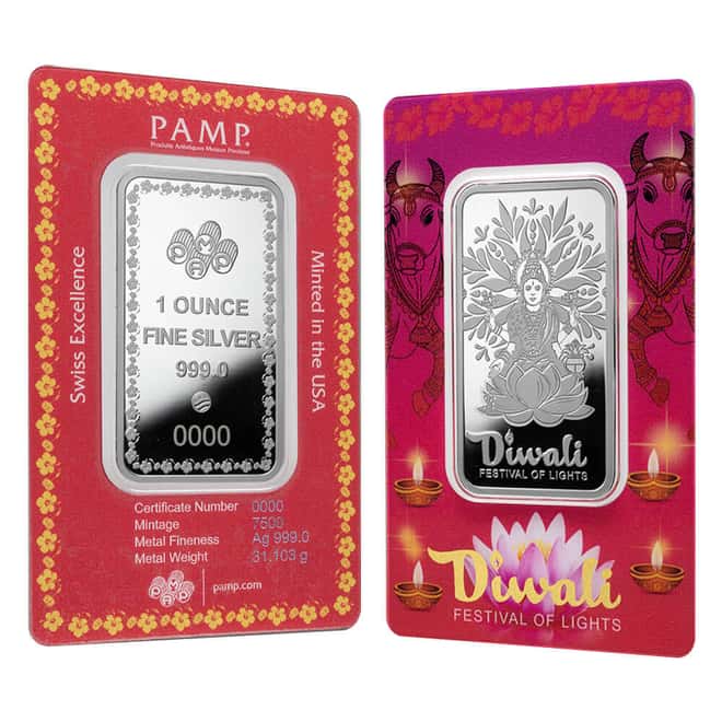 1 oz PAMP Suisse Diwali Lakshmi & Sacred Cow Silver Bar .999 Fine (in Assay)