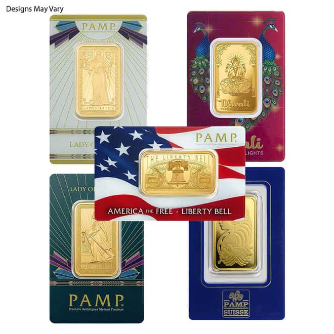 1 oz PAMP Suisse Gold Bar .9999 Fine Random Design (in Assay)