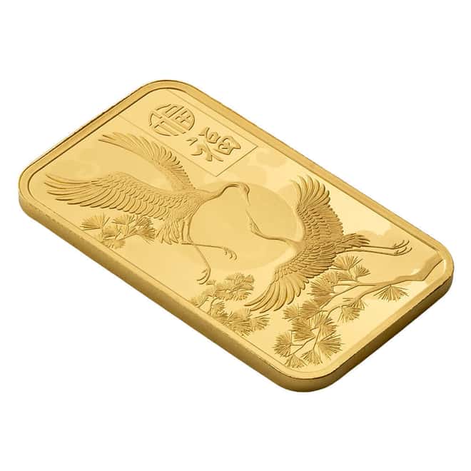 1 oz PAMP Suisse Good Luck Cranes Gold Bar .9999 Fine (in Assay)