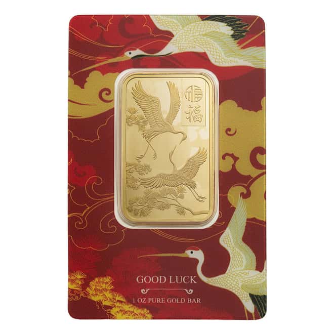 1 oz PAMP Suisse Good Luck Cranes Gold Bar .9999 Fine (in Assay)