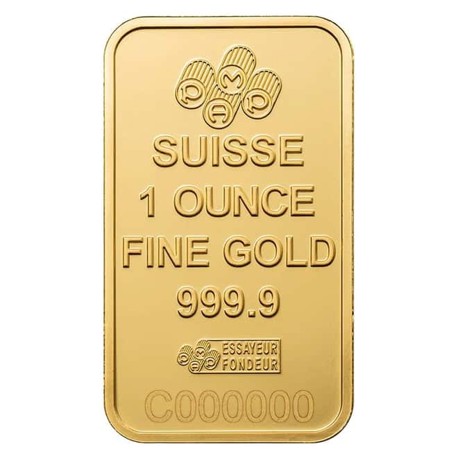 1 oz PAMP Suisse Lady of Liberty Gold Bar .9999 Fine (in Assay)