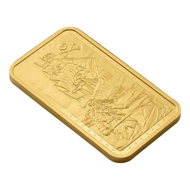 1 oz PAMP Suisse Pirate's Booty Blackbeard & Queen Anne's Revenge Gold Bar .9999 Fine (in Assay)