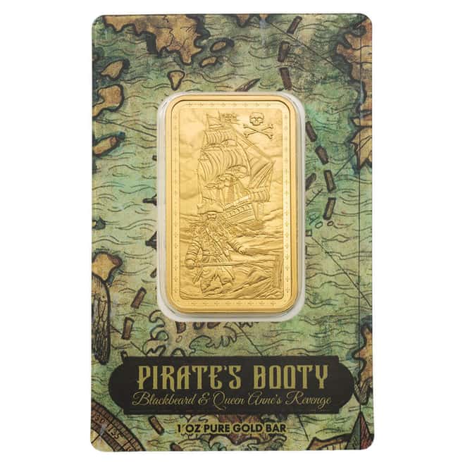 1 oz PAMP Suisse Pirate's Booty Blackbeard & Queen Anne's Revenge Gold Bar .9999 Fine (in Assay)