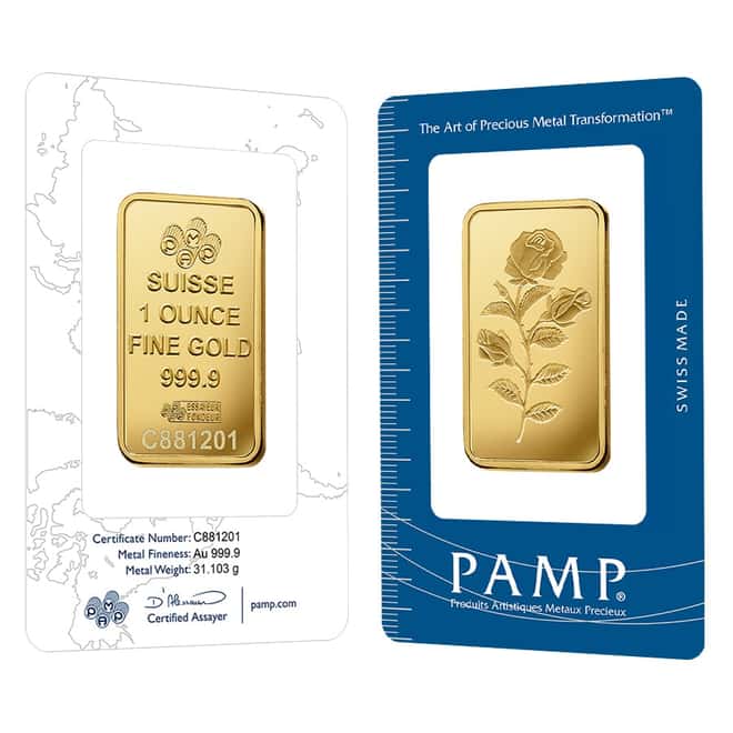 1 oz PAMP Suisse Rosa Gold Bar .9999 Fine (In Assay)