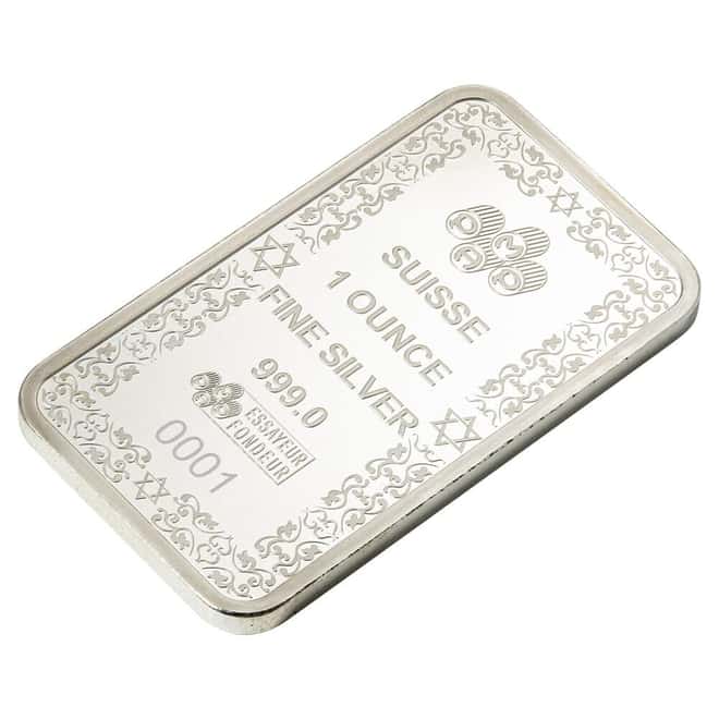 1 oz PAMP Suisse Star of David Silver Bar .999 Fine (in Assay)