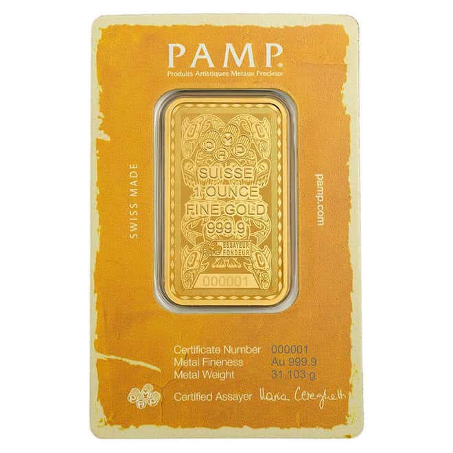 1 oz PAMP Suisse West Coast Kayaker Gold Bar .9999 Fine (in Assay)