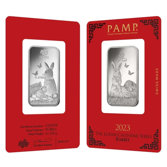 1 oz PAMP Suisse Year of the Rabbit Platinum Bar (In Assay)