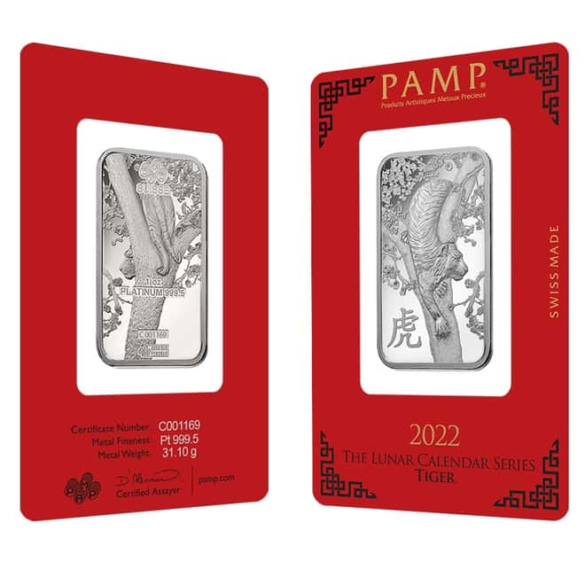 1 oz PAMP Suisse Year of the Tiger Platinum Bar (In Assay)