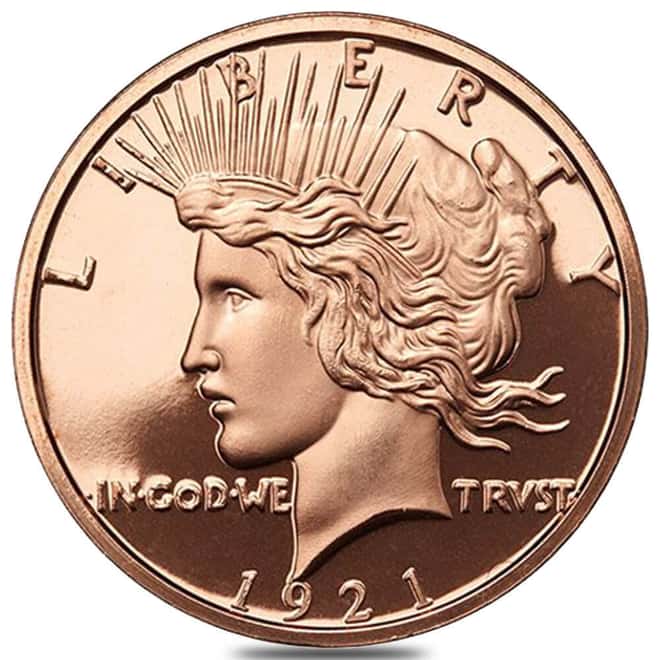 Tube of 20 - 1 oz Peace Dollar Copper Round .999 Fine