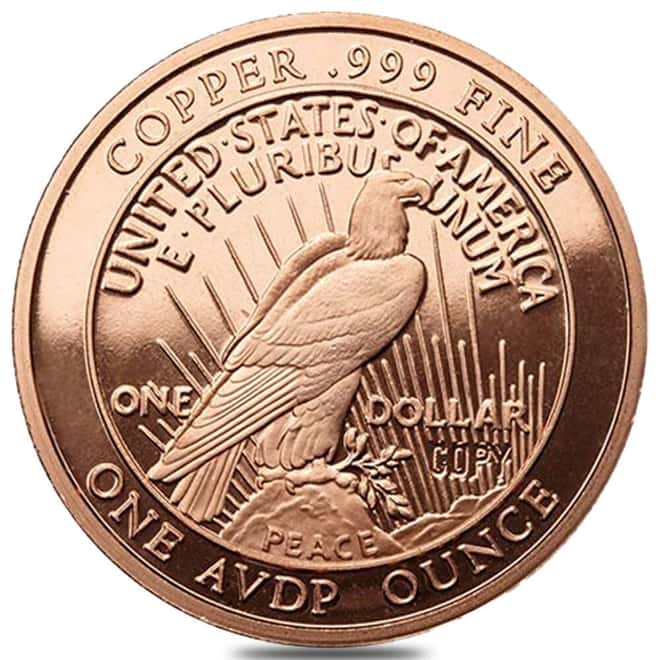 Tube of 20 - 1 oz Peace Dollar Copper Round .999 Fine