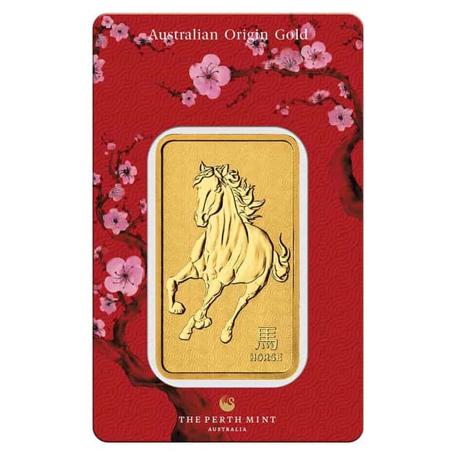 1 oz Perth Mint Lunar Horse Gold Bar .9999 Fine (in Assay)