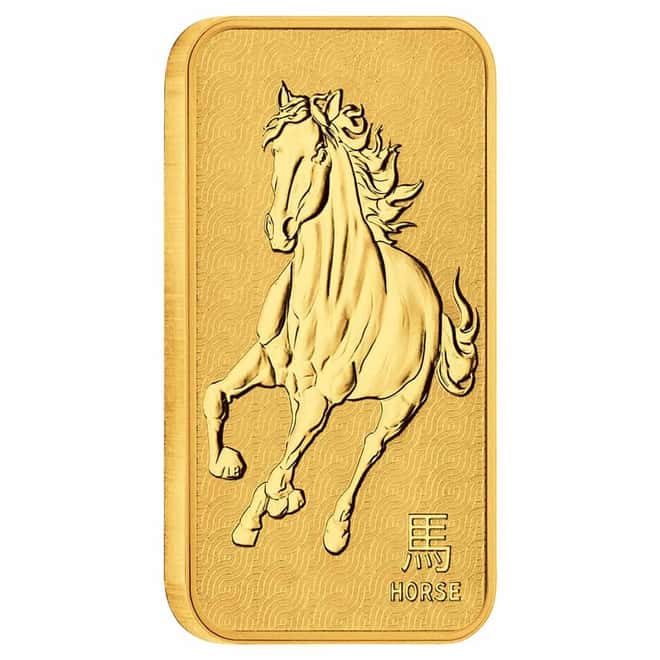 Box of 25 - 1 oz Perth Mint Lunar Horse Gold Bar .9999 Fine (in Assay)