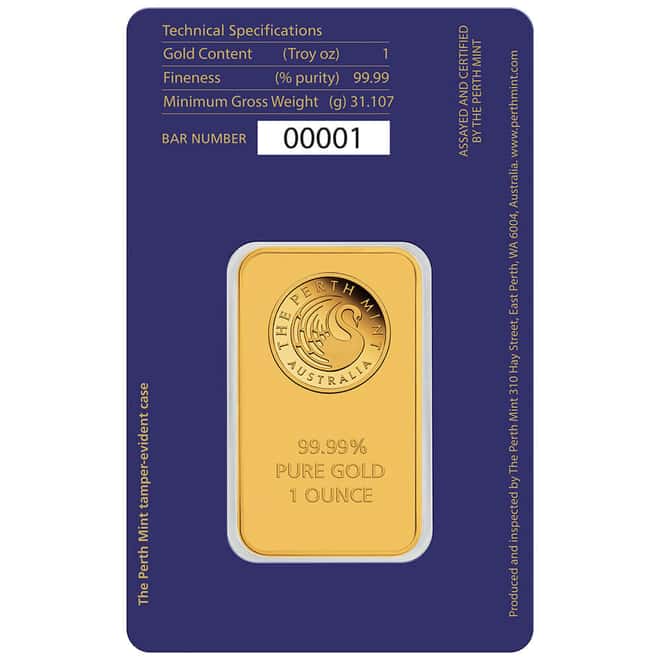 1 oz Perth Mint Swan Gold Bar .9999 Fine (in Assay)