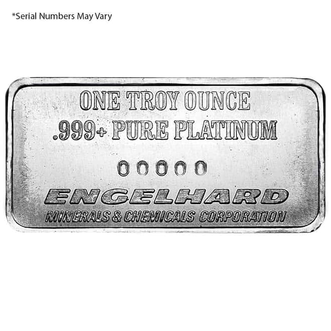 1 oz Platinum US Silver Corp Engelhard Vintage Bar .999+ Fine