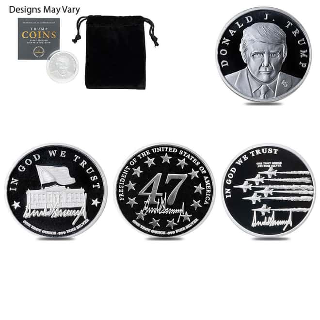 1 oz President Trump Official Silver Medallion Round .999 Fine w/COA (Random Design)