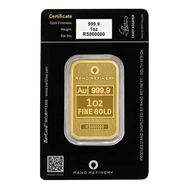 1 oz Rand Refinery Gold Bar .9999 Fine (Africa Assay)