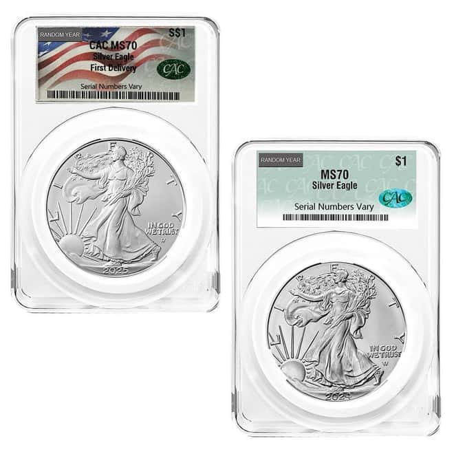 1 oz Silver American Eagle CAC MS 70 (Random Year)