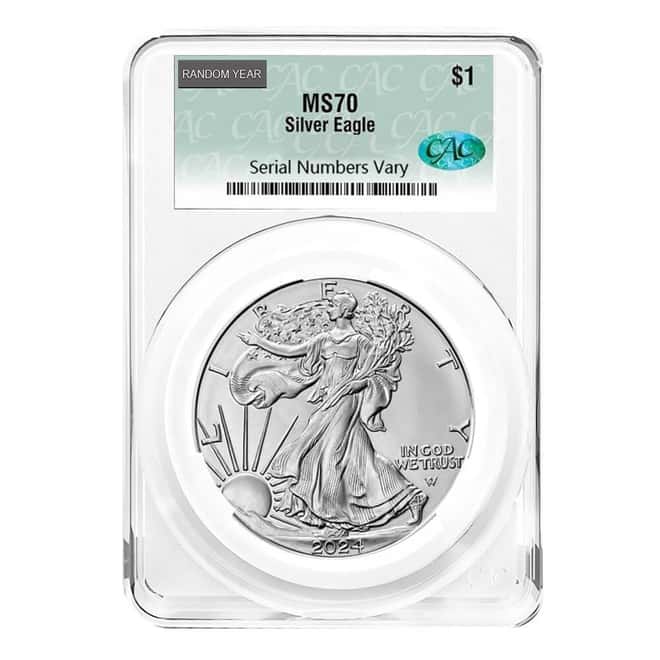 1 oz Silver American Eagle CAC MS 70 (Random Year)