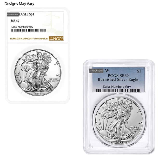 1 oz Burnished Silver American Eagle NGC/PCGS MS/SP 69 (Random Year)