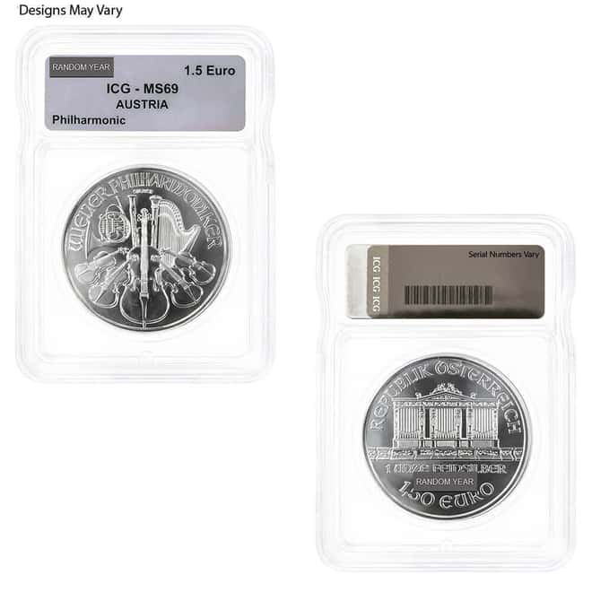 1 oz Silver Coin Random Mint ICG MS/SP/PF 69 (Random Design/Year)