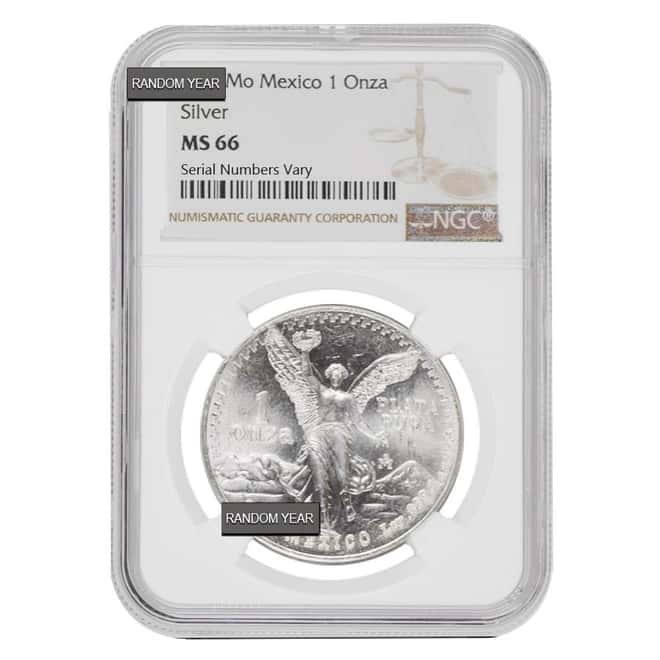 1 oz Mexican Silver Libertad Coin NGC MS 66 (Random Year)