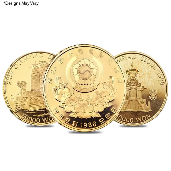 1 oz South Korea 50,000 Won 1988 Seoul Olympics Proof Gold Coin (Random Design)
