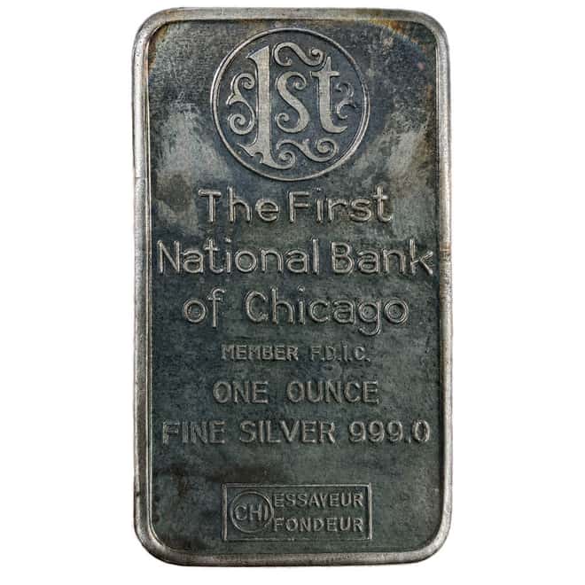 1 oz The First National Bank of Chicago Silver Vintage Bar .999 Fine (Random Design)
