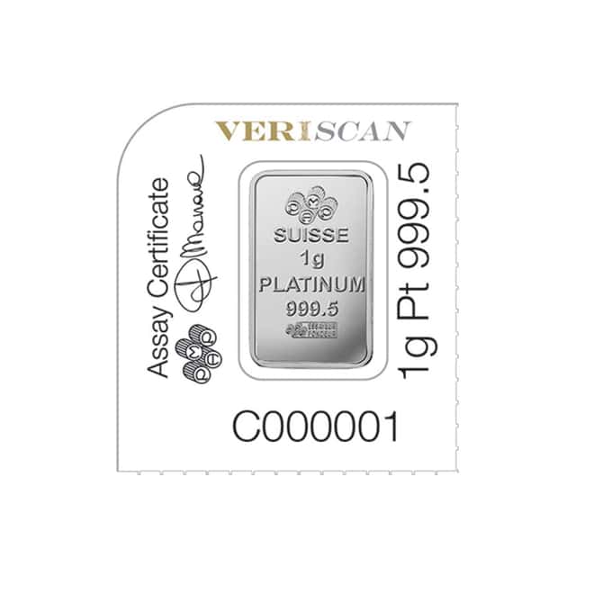 1 gram Platinum Bar - PAMP Suisse Lady Fortuna .9995 Fine (In Assay from Multigram+25)