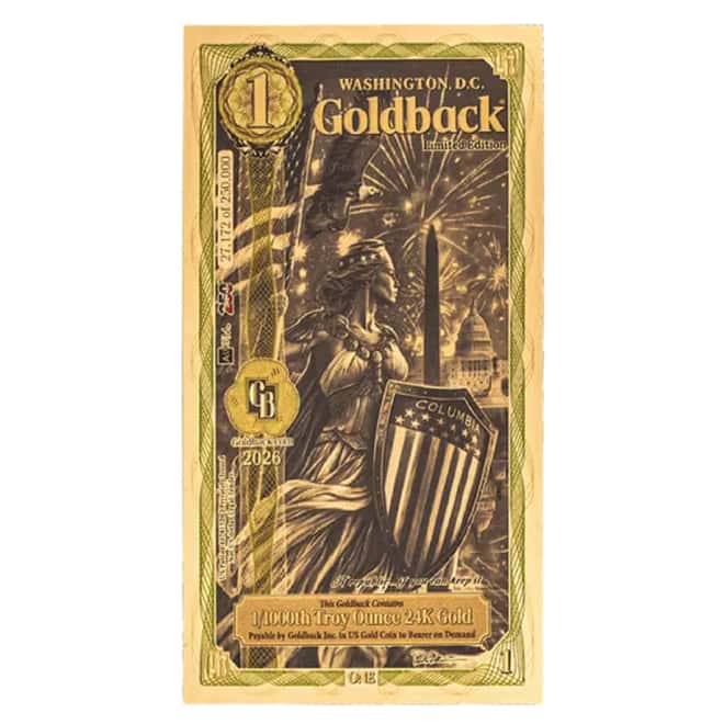 1 Washington D.C. Goldback 1/1000 oz 24K Gold Foil Aurum Note