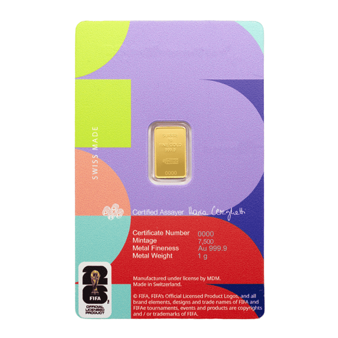 1 Gram PAMP Suisse FIFA World Cup 26™ Gold Bar .9999 (in Assay)