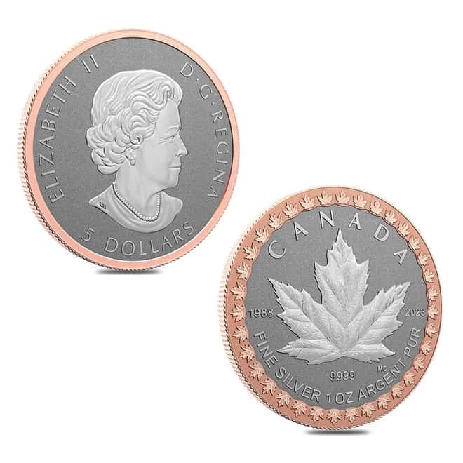2023 Canada 1.9 oz Silver Maple Leaf 35th Anniv 5-Coin Set .9999 Fine (w/Box & COA)