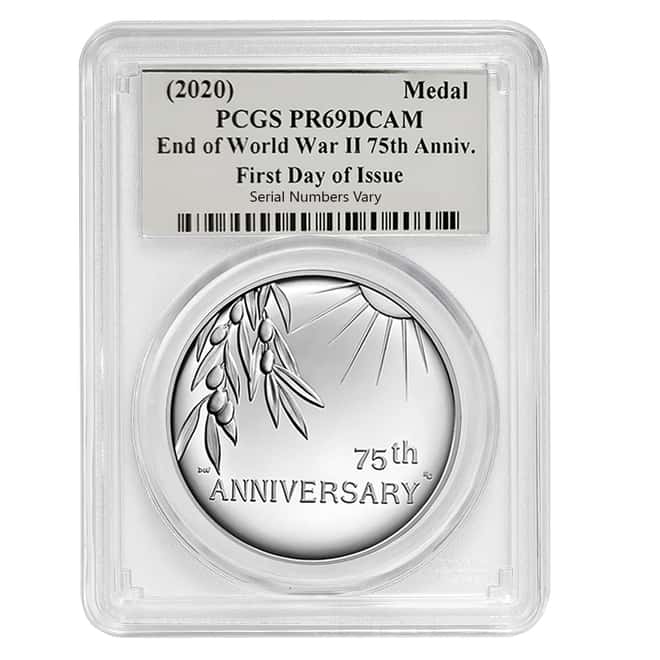 1 oz End of WWII 75th Anniversary Proof Silver Medal PCGS PF 69 FDOI (Iwo Jima Label)