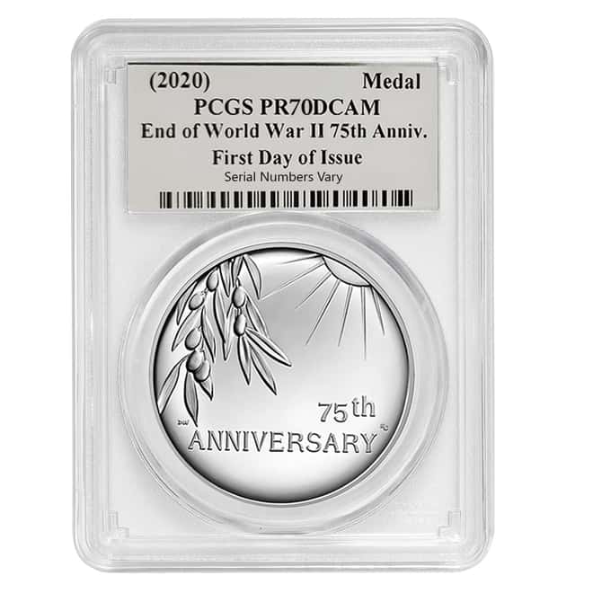 1 oz End of WWII 75th Anniversary Proof Silver Medal PCGS PF 70 FDOI (Iwo Jima Label)