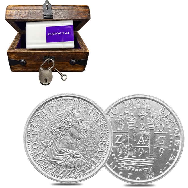 Tube of 10 - 2 oz Elemetal Shipwreck El Cazador Silver Rounds Chest Set .999 Fine