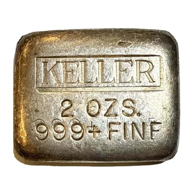 2 oz Keller Vintage Poured Silver Bar .999+ Fine