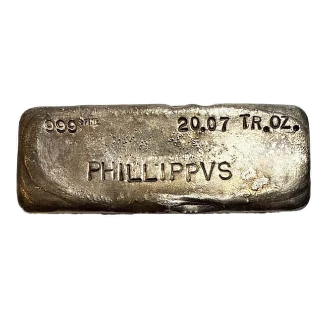 20.07 oz PHILLIPPVS Vintage Silver Bar .999+ Fine