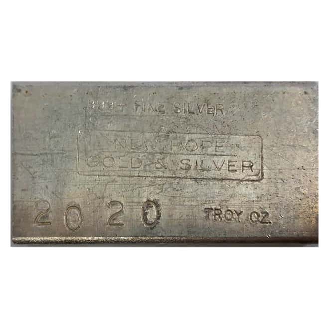 20.20 oz New Hope Gold & Silver Vintage Silver Bar .999+ Fine