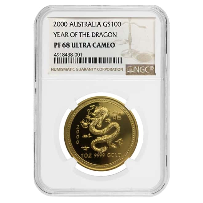 2000 1 oz Proof Gold Lunar Year of The Dragon Australia Perth Mint NGC PF 68 UCAM
