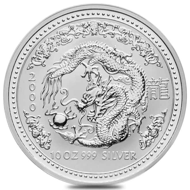 2000 10 oz Silver Lunar Dragon BU Australian Perth Mint