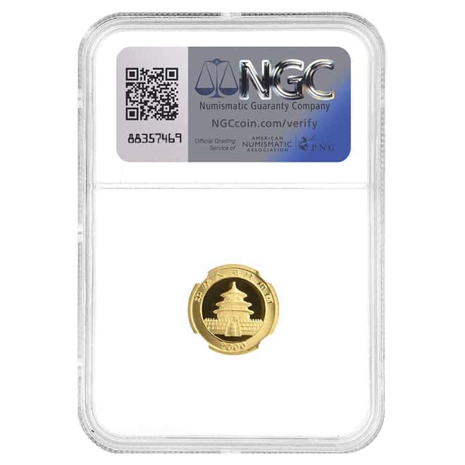 2000 1/10 oz Gold Chinese Panda 10 Yuan Frosted Ring NGC MS 69
