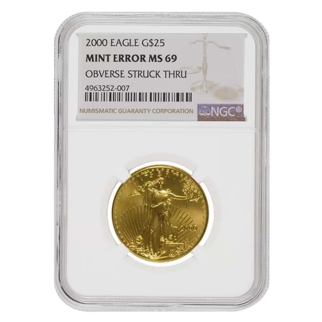 2000 1/2 oz $25 Gold American Eagle NGC MS 69 Mint Error (Obv Struck Thru)