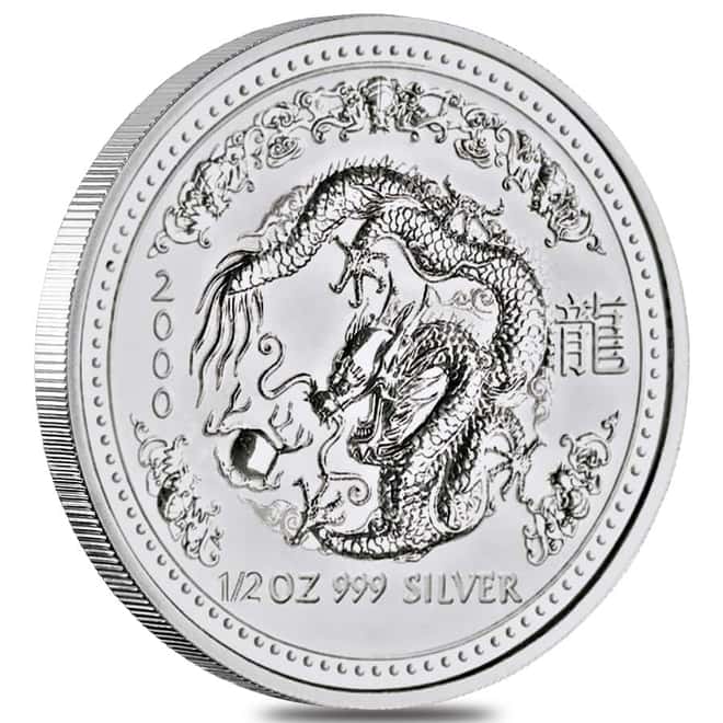 2000 1/2 oz Silver Lunar Year of The Dragon BU Australian Perth Mint