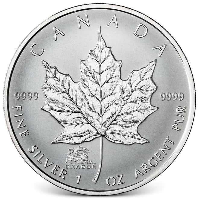 2000 1 oz Canadian Silver Maple Leaf Lunar Dragon Privy Reverse Proof Coin