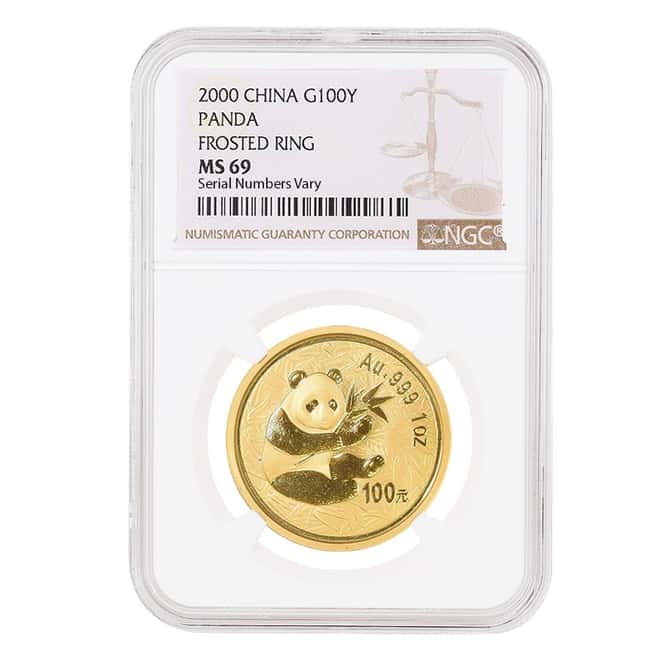 2000 1 oz Chinese Gold Panda 100 Yuan Frosted Ring NGC MS 69