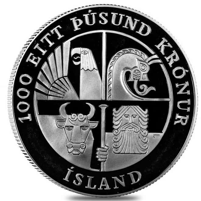 2000 Iceland 1000 Krónur Leif Erikson Proof Silver Coin