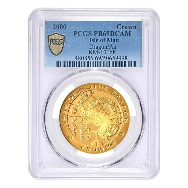 2000 Isle of Man 1 oz Lunar Dragon Crown Gold Coin PCGS PF 69 DCAM
