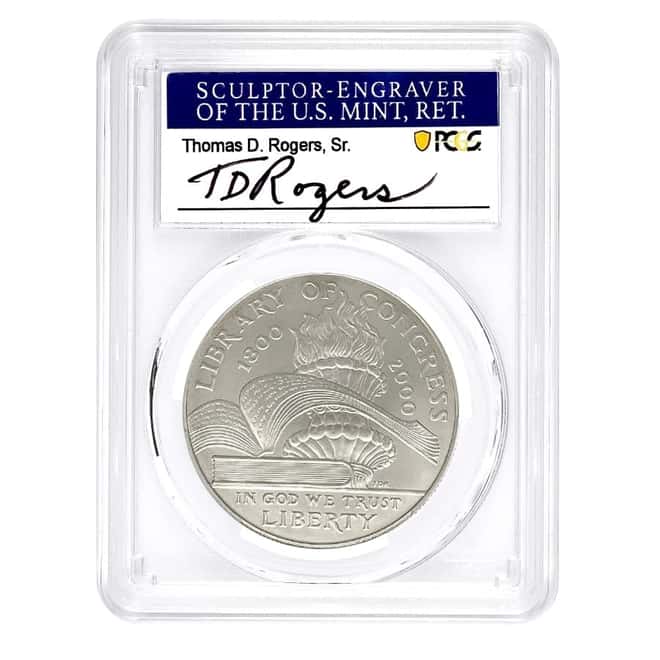 2000 P Library of Congress $1 Silver Dollar Commem PCGS MS 70 (Thomas D. Rogers Sign)