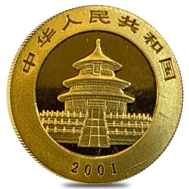 2001 1/10 oz Chinese Gold Panda 50 Yuan .999 Fine BU (Sealed)