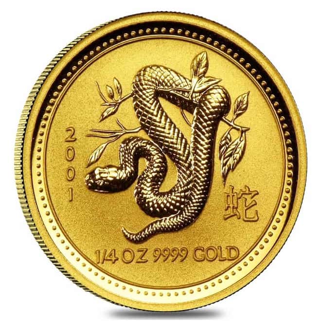 2001 1/4 oz Gold Lunar Year of The Snake BU Australia Perth Mint In Cap